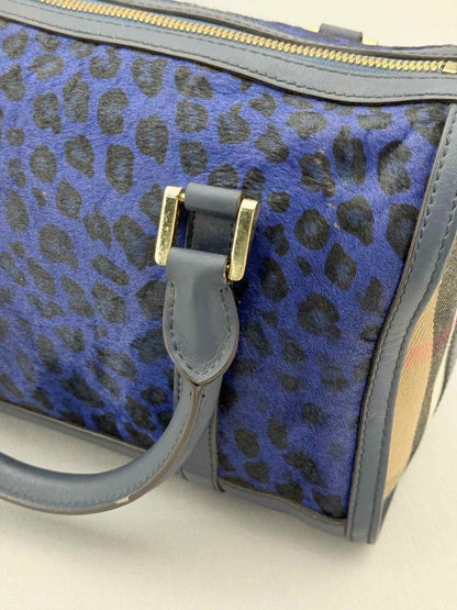 Pre - loved BURBERRY Blue Leopard Print Top Handle at Reems Closet