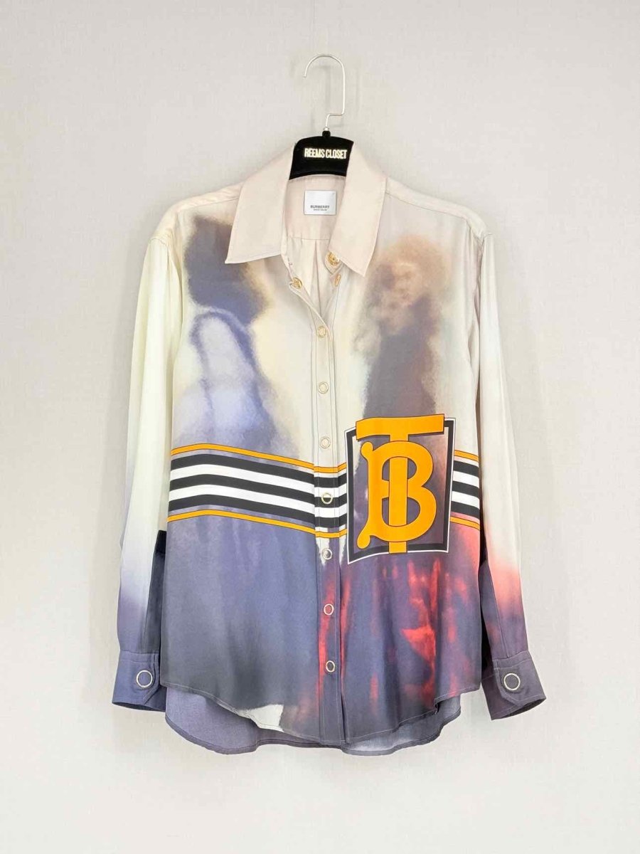 Pre - loved BURBERRY Blue Multicolor Logo Size US 4 Shirt at Reems Closet