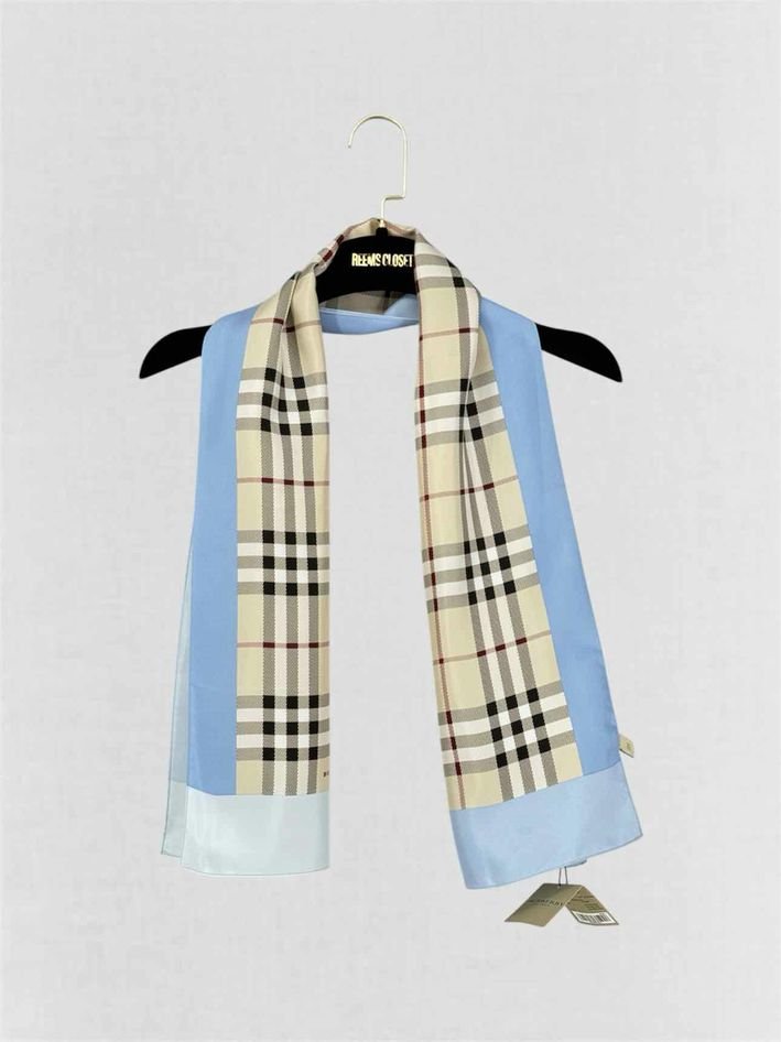 Pre-loved BURBERRY Blue Multicolor Nova Check Scarf at Reems Closet