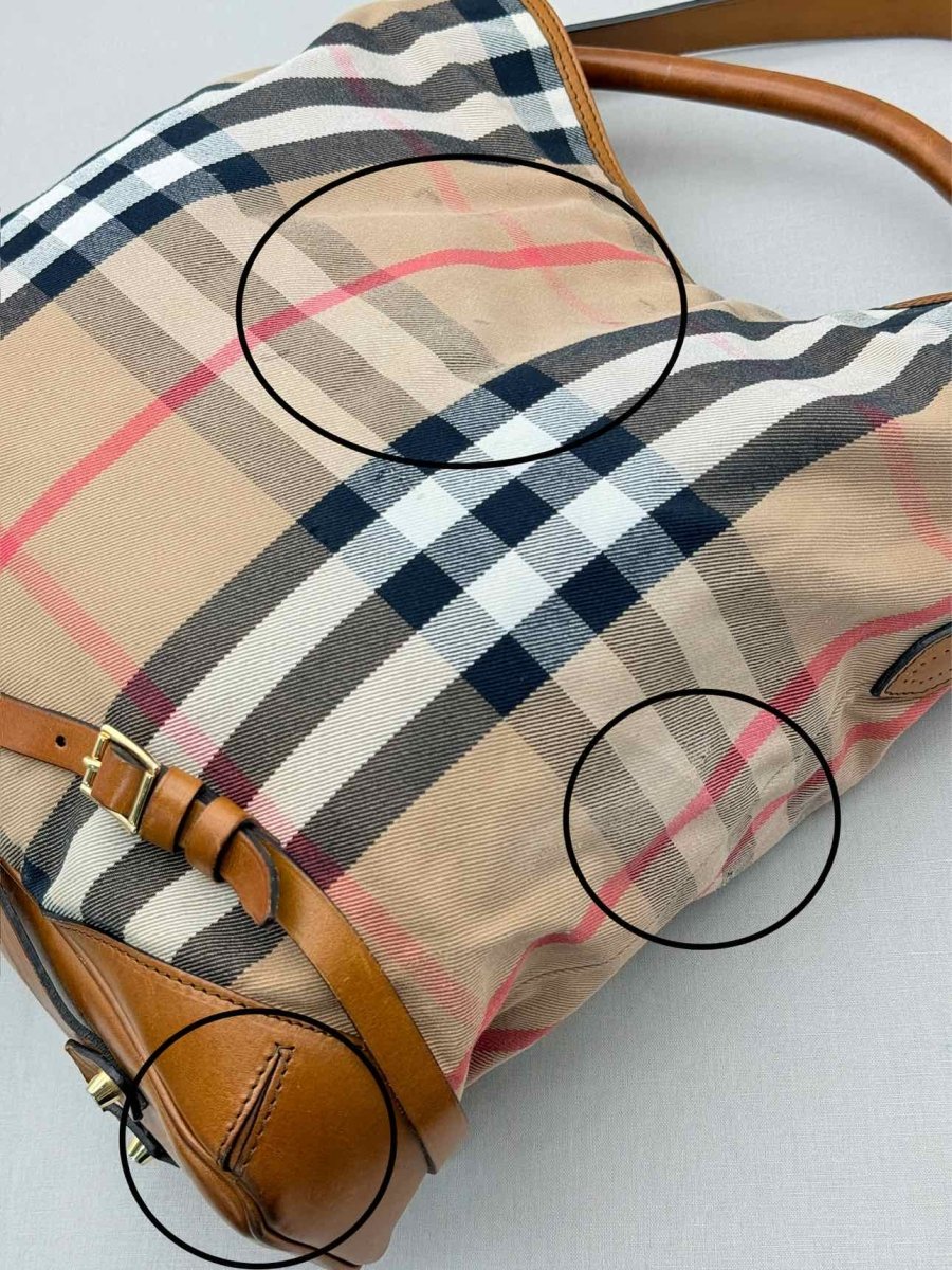 Pre-loved BURBERRY Bridle Beige Multicolor House Check Hobo bag at Reems Closet