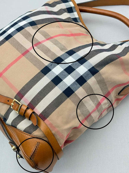 Pre-loved BURBERRY Bridle Beige Multicolor House Check Hobo bag at Reems Closet