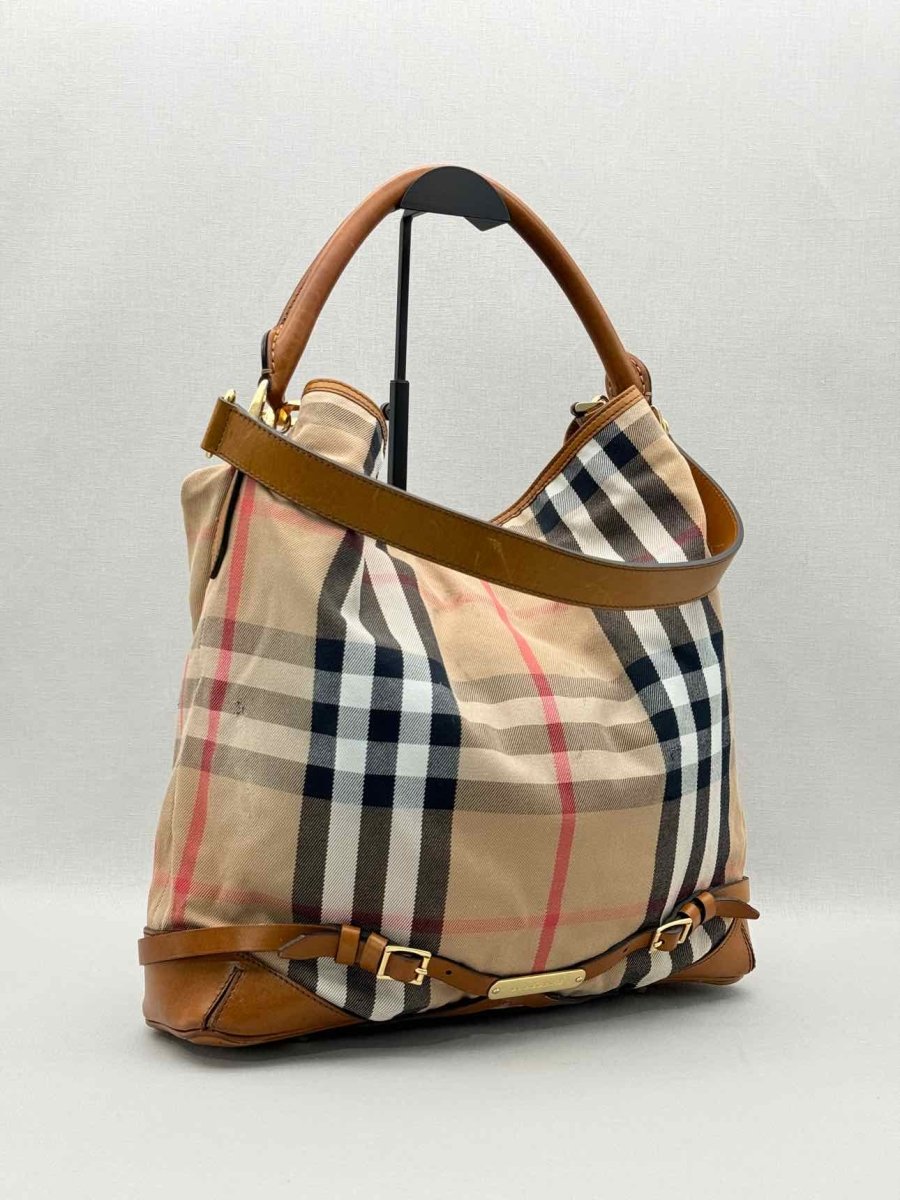 Pre-loved BURBERRY Bridle Beige Multicolor House Check Hobo bag at Reems Closet