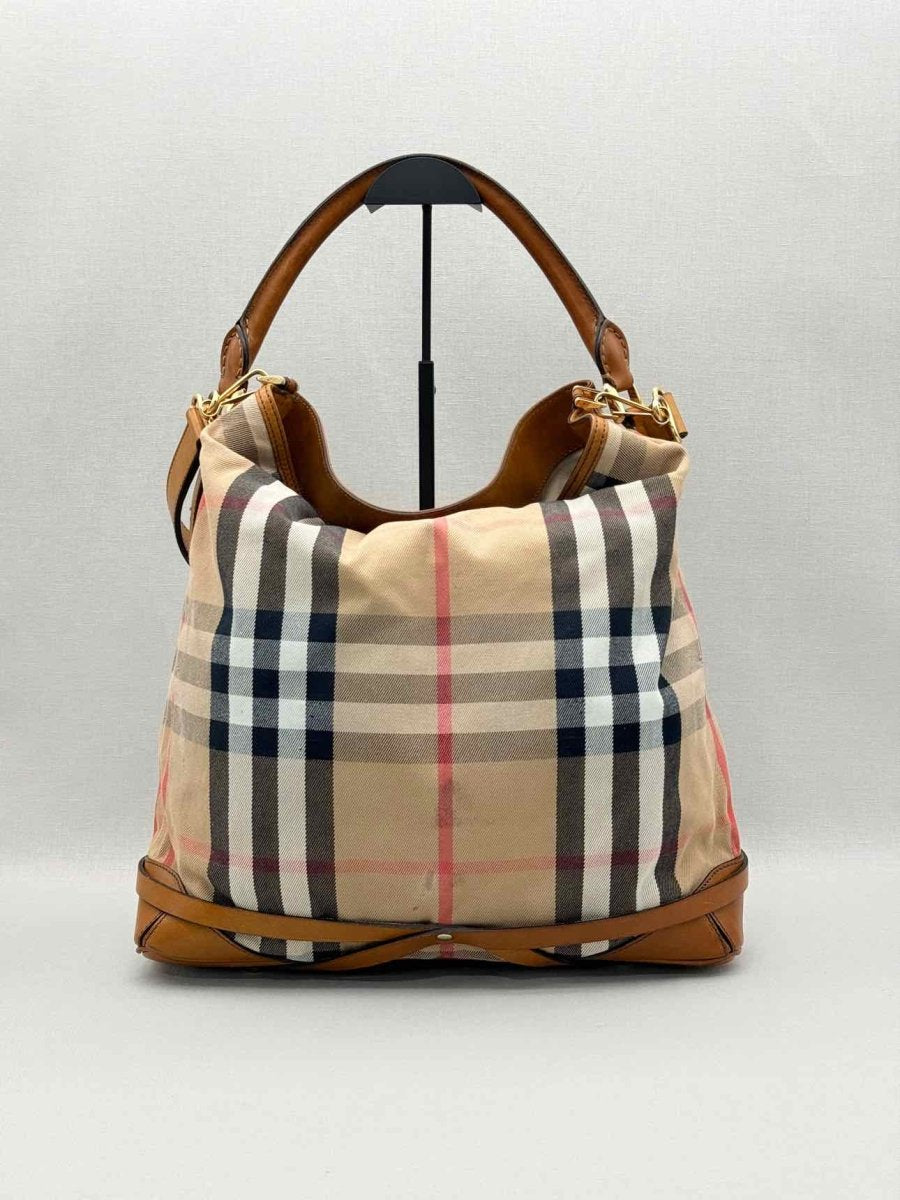 Pre-loved BURBERRY Bridle Beige Multicolor House Check Hobo bag at Reems Closet