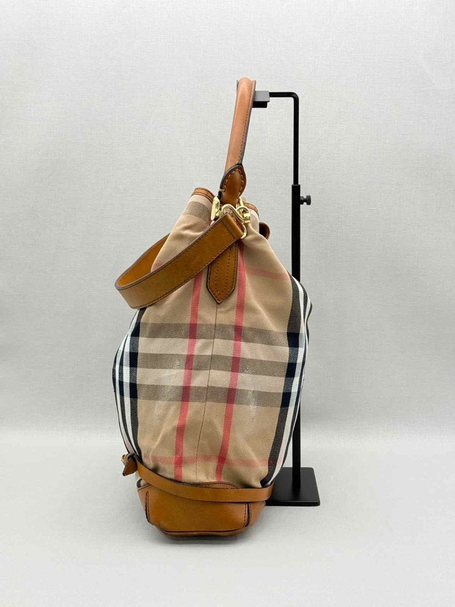 Pre-loved BURBERRY Bridle Beige Multicolor House Check Hobo bag at Reems Closet