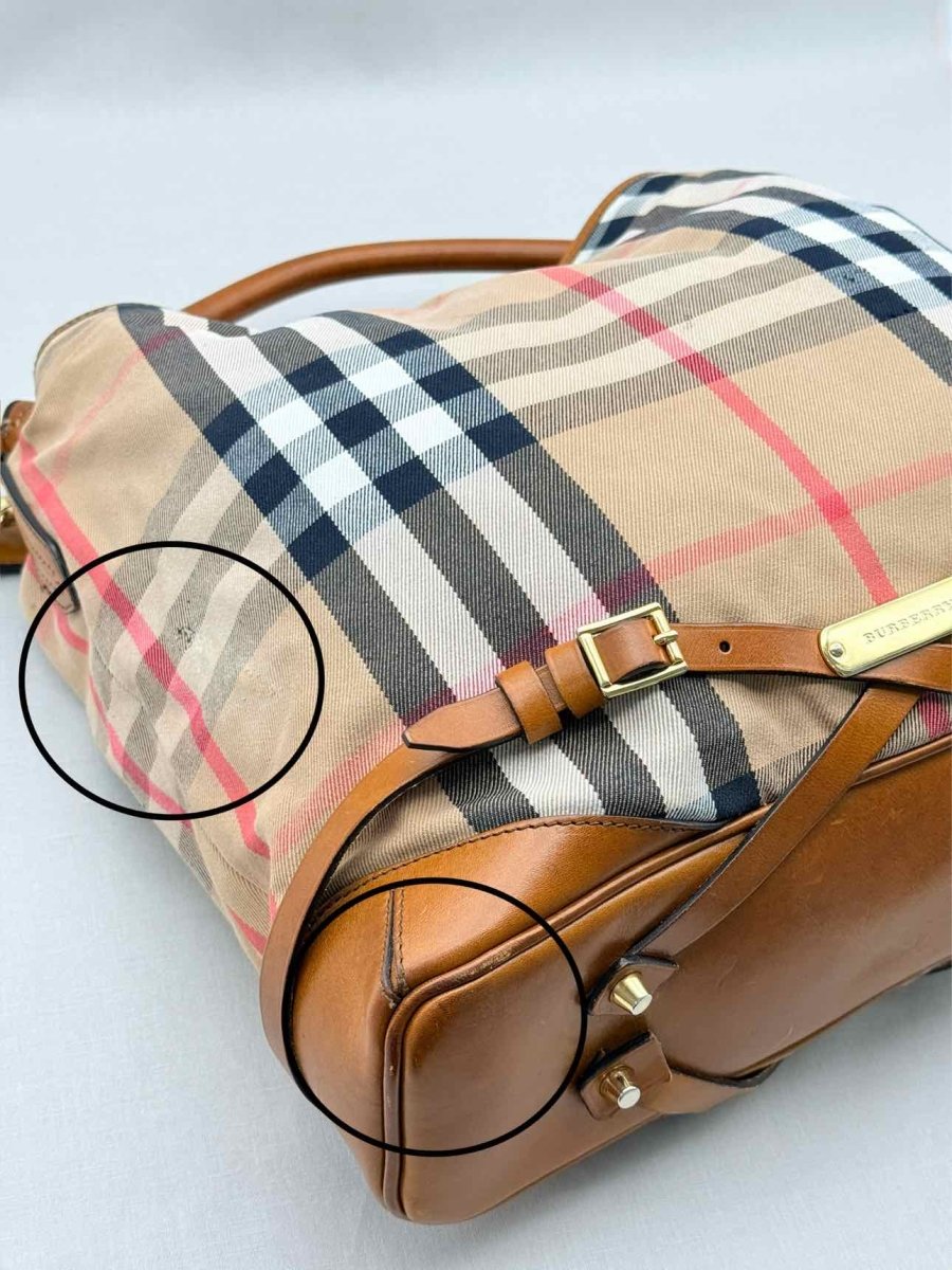 Pre-loved BURBERRY Bridle Beige Multicolor House Check Hobo bag at Reems Closet