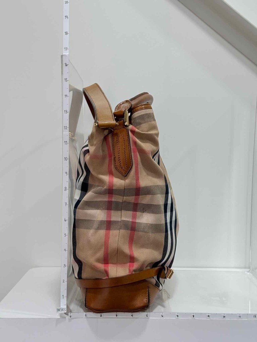 Pre-loved BURBERRY Bridle Beige Multicolor House Check Hobo bag at Reems Closet