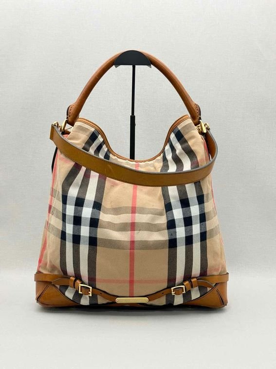 Pre-loved BURBERRY Bridle Beige Multicolor House Check Hobo bag at Reems Closet