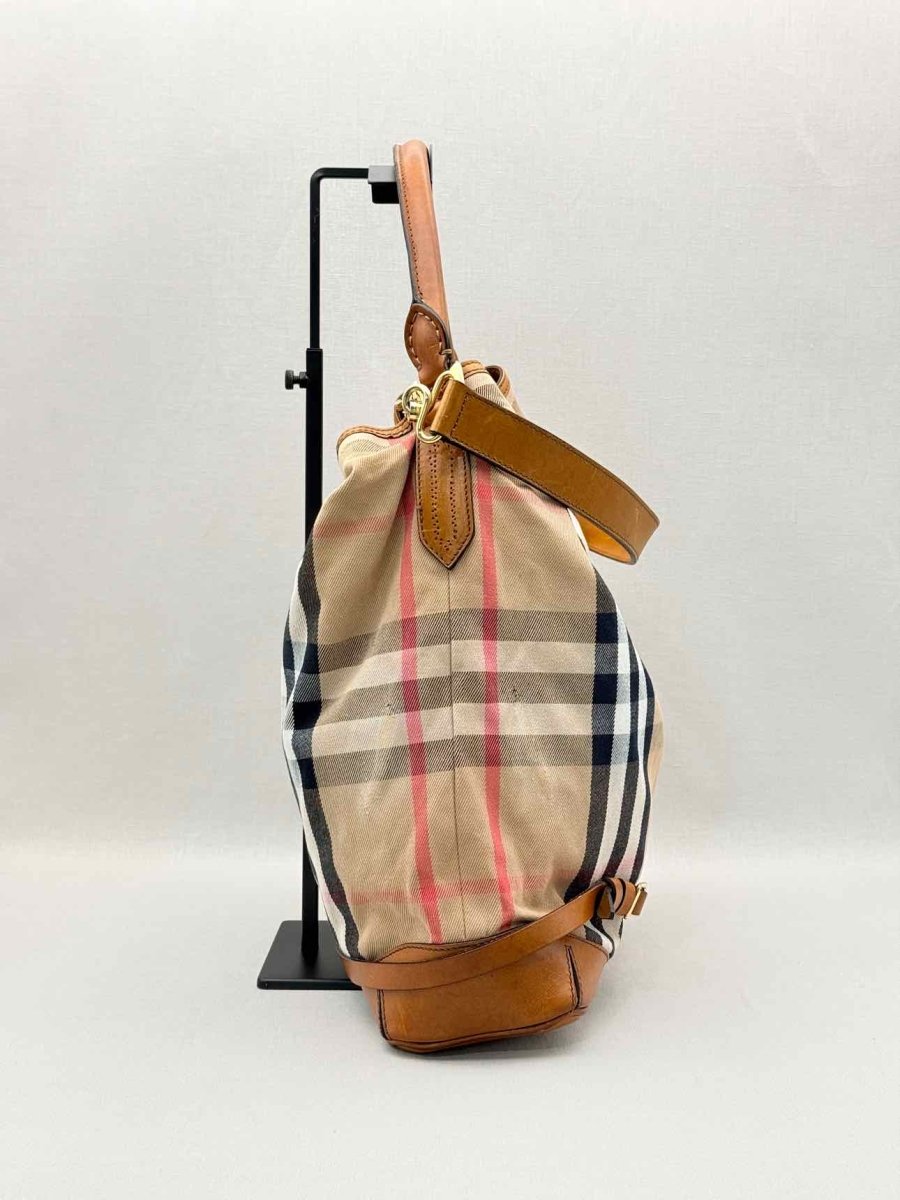 Pre-loved BURBERRY Bridle Beige Multicolor House Check Hobo bag at Reems Closet