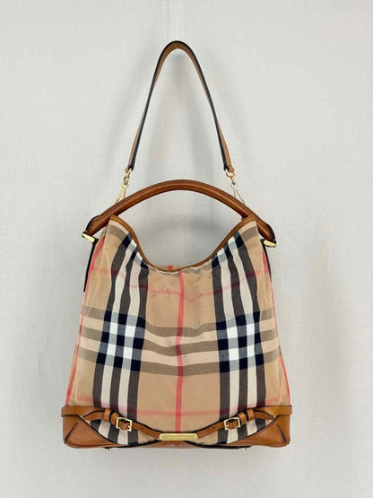 Pre-loved BURBERRY Bridle Beige Multicolor House Check Hobo bag at Reems Closet
