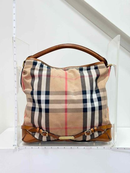 Pre-loved BURBERRY Bridle Beige Multicolor House Check Hobo bag at Reems Closet