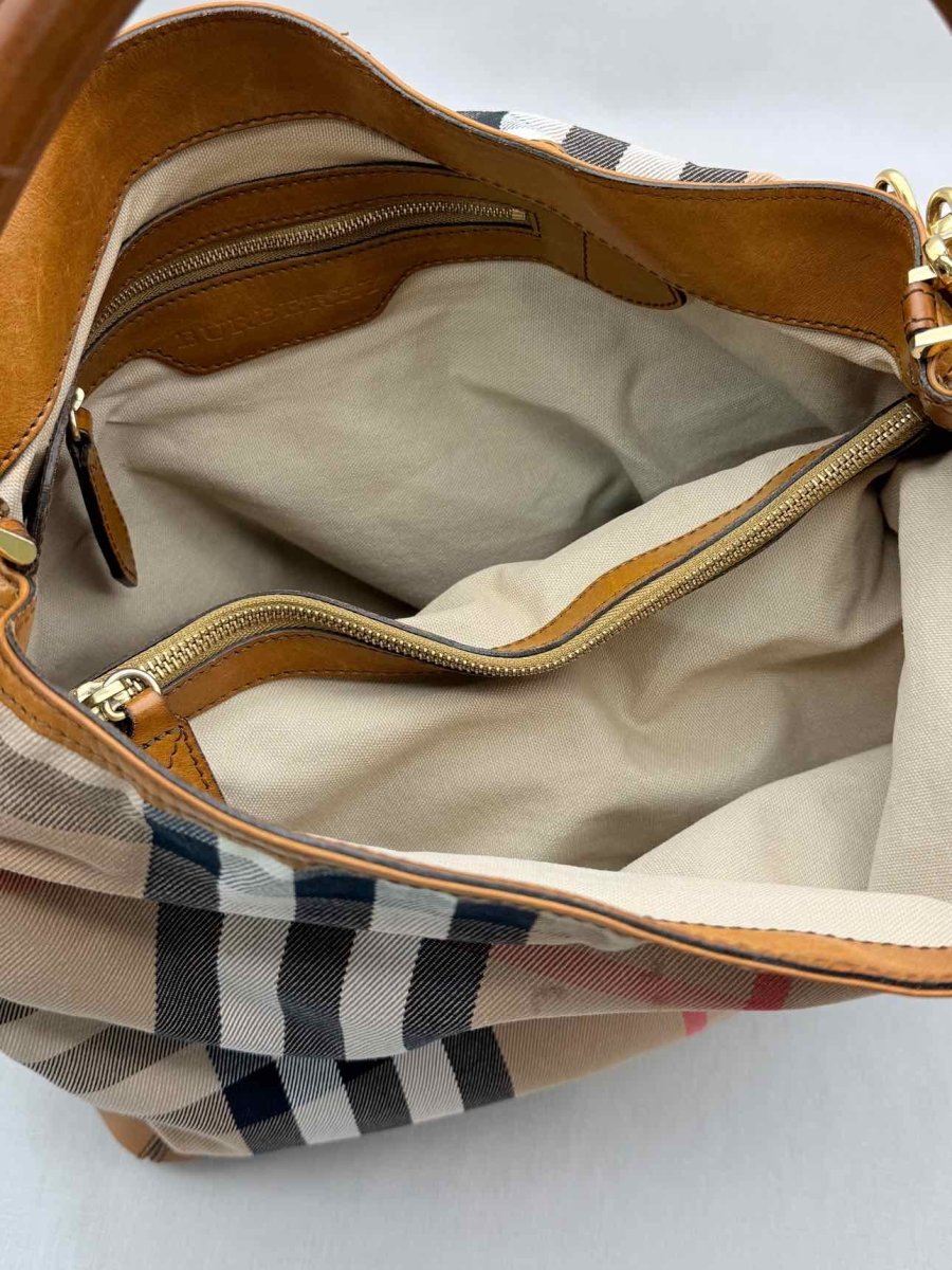 Pre-loved BURBERRY Bridle Beige Multicolor House Check Hobo bag at Reems Closet