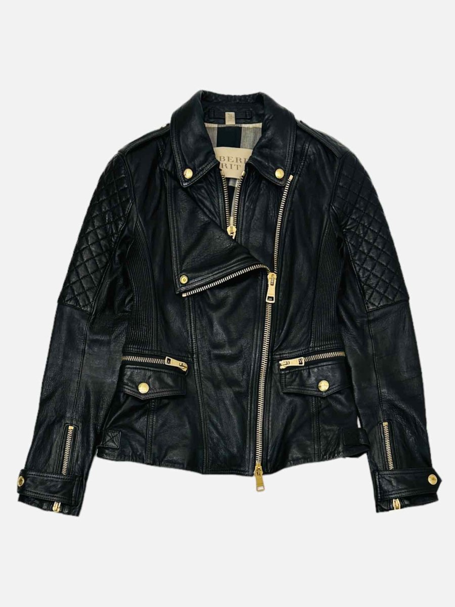 Pre - loved BURBERRY BRIT Biker Black Quilted Jacket at Reems Closet