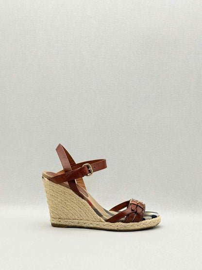 Pre-loved BURBERRY Brow Tan Check Size EU 39 Wedges at Reems Closet