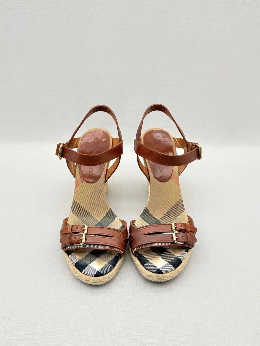Pre-loved BURBERRY Brow Tan Check Size EU 39 Wedges at Reems Closet