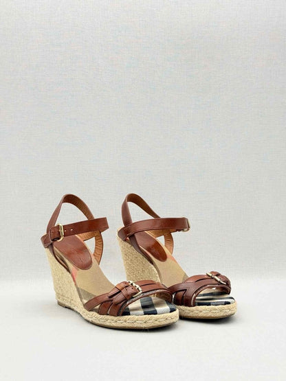 Pre-loved BURBERRY Brow Tan Check Size EU 39 Wedges at Reems Closet