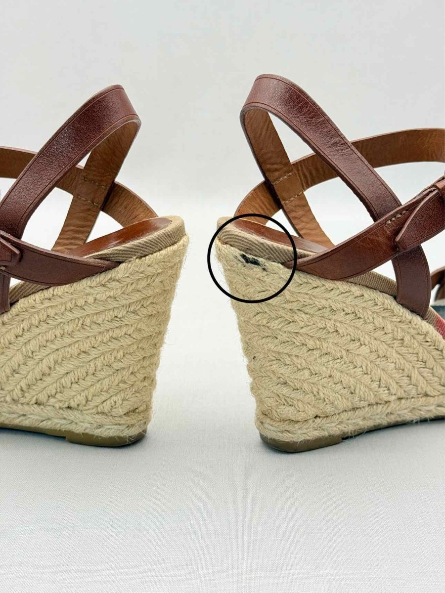 Pre-loved BURBERRY Brow Tan Check Size EU 39 Wedges at Reems Closet