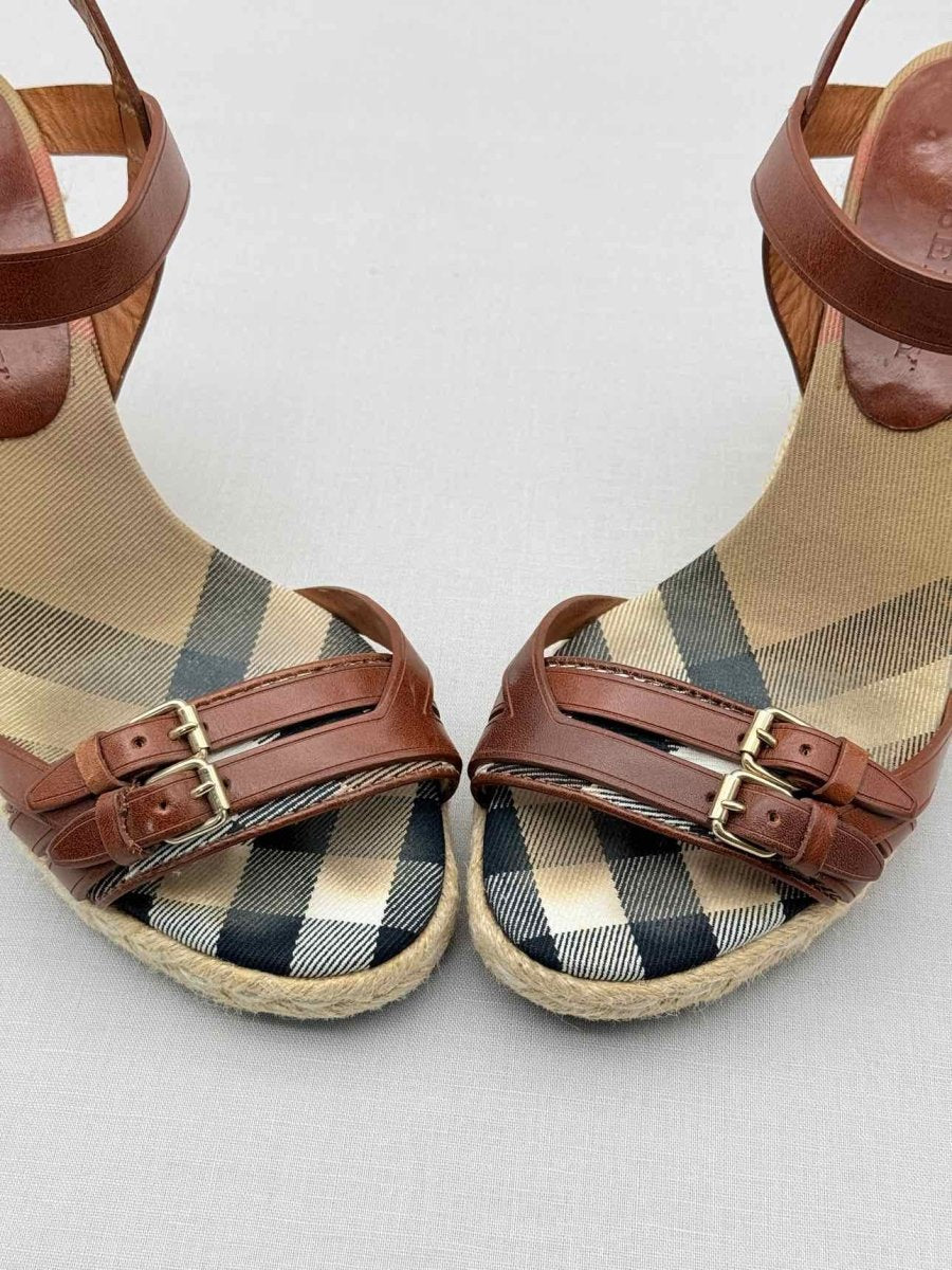 Pre-loved BURBERRY Brow Tan Check Size EU 39 Wedges at Reems Closet