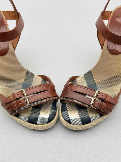 Pre-loved BURBERRY Brow Tan Check Size EU 39 Wedges at Reems Closet