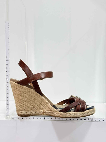 Pre-loved BURBERRY Brow Tan Check Size EU 39 Wedges at Reems Closet