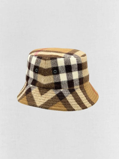Pre - loved BURBERRY Brown Multicolor Check Bucket Hat at Reems Closet