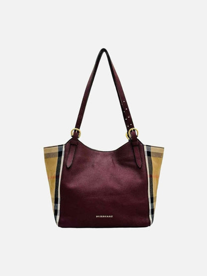 Pre - loved BURBERRY Canterbury Burgundy Check Tote Bag at Reems Closet