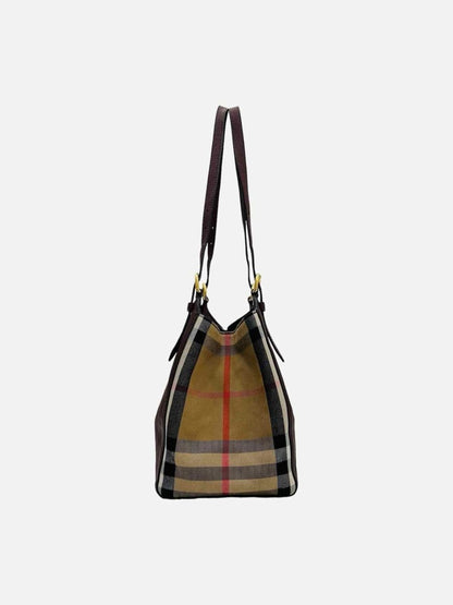 Pre - loved BURBERRY Canterbury Burgundy Check Tote Bag at Reems Closet