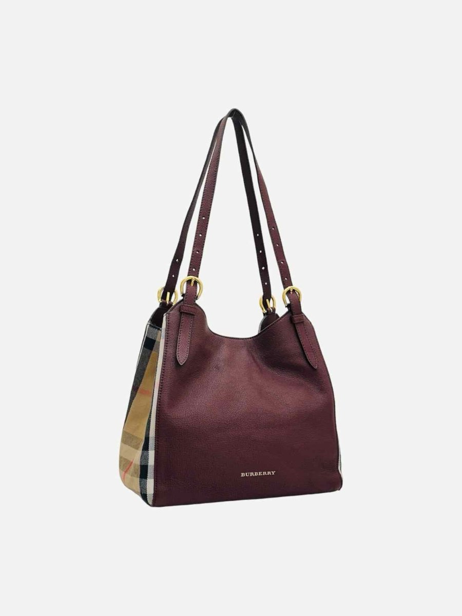 Pre - loved BURBERRY Canterbury Burgundy Check Tote Bag at Reems Closet