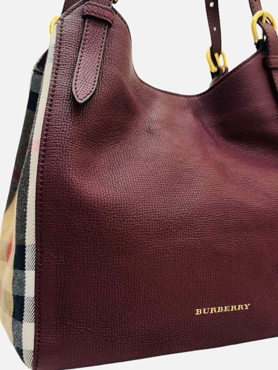 Pre - loved BURBERRY Canterbury Burgundy Check Tote Bag at Reems Closet