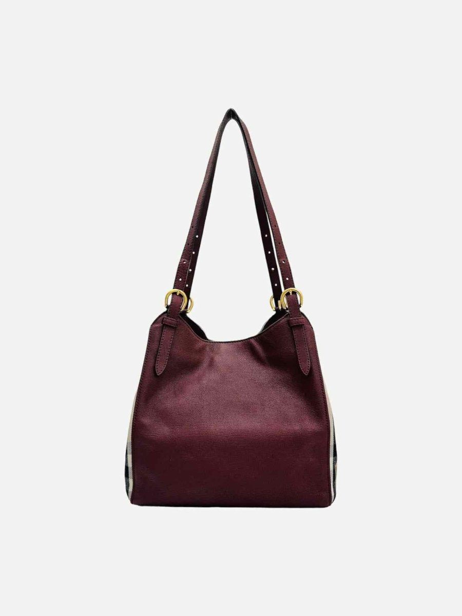 Pre - loved BURBERRY Canterbury Burgundy Check Tote Bag at Reems Closet