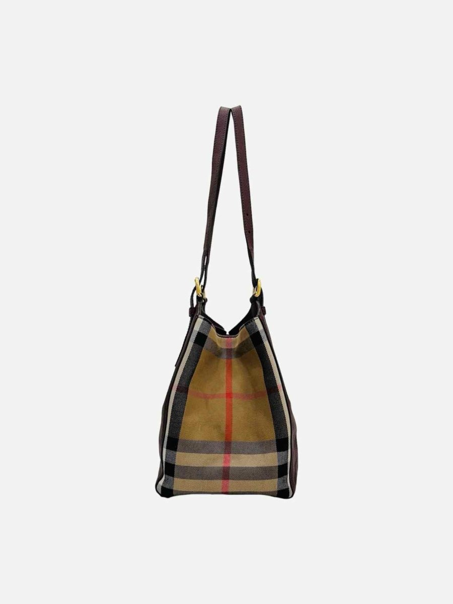 Pre - loved BURBERRY Canterbury Burgundy Check Tote Bag at Reems Closet