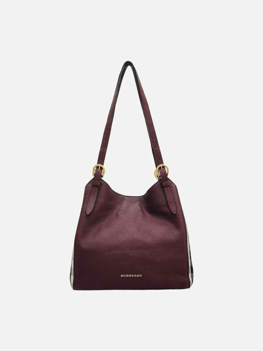 Pre - loved BURBERRY Canterbury Burgundy Check Tote Bag at Reems Closet