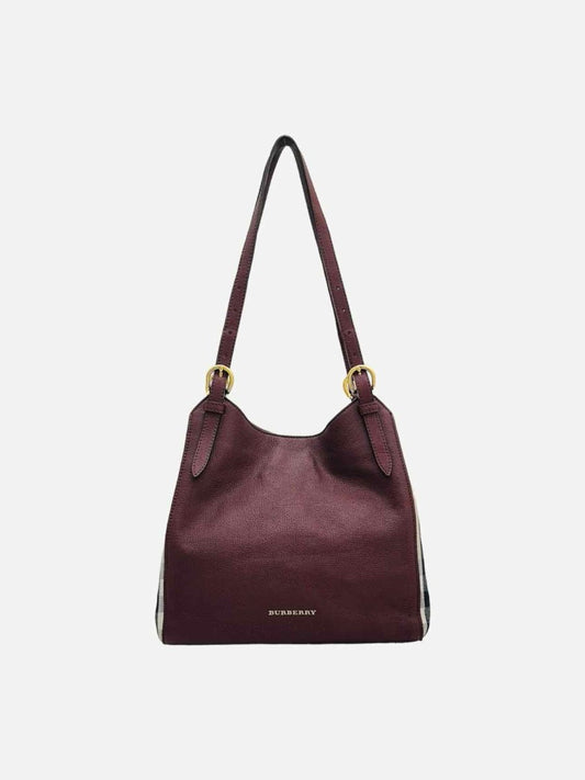 Pre - loved BURBERRY Canterbury Burgundy Check Tote Bag at Reems Closet