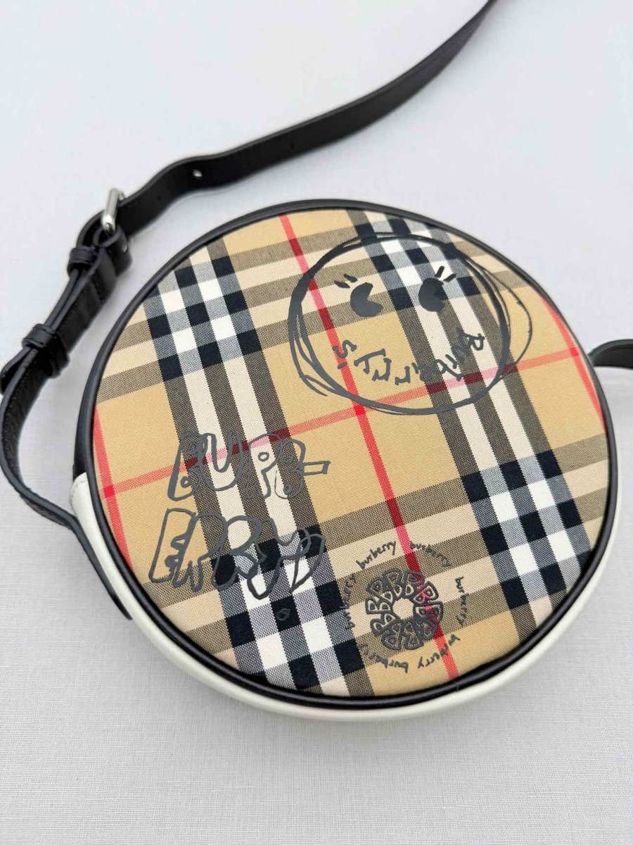 Pre-loved BURBERRY Cartoon House Check Beige Multicolor Crossbody at Reems Closet