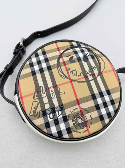 Pre-loved BURBERRY Cartoon House Check Beige Multicolor Crossbody at Reems Closet