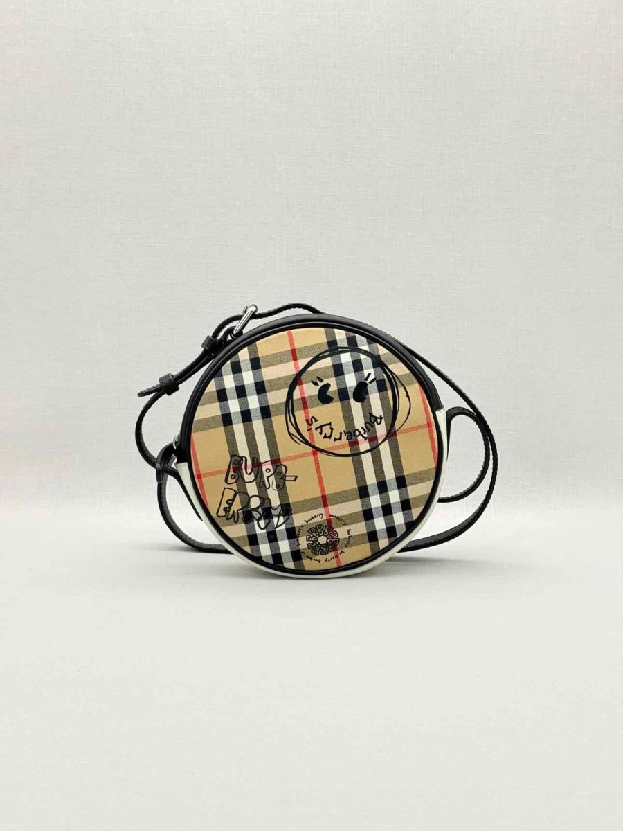 Pre-loved BURBERRY Cartoon House Check Beige Multicolor Crossbody at Reems Closet