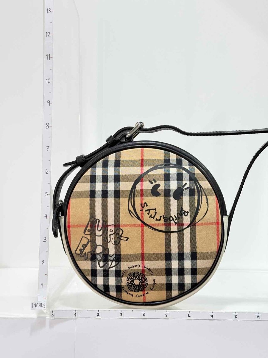 Pre-loved BURBERRY Cartoon House Check Beige Multicolor Crossbody at Reems Closet