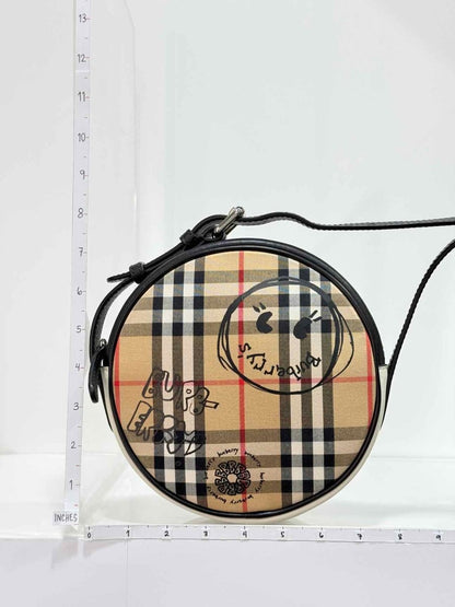 Pre-loved BURBERRY Cartoon House Check Beige Multicolor Crossbody at Reems Closet