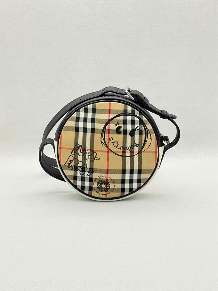 Pre-loved BURBERRY Cartoon House Check Beige Multicolor Crossbody at Reems Closet