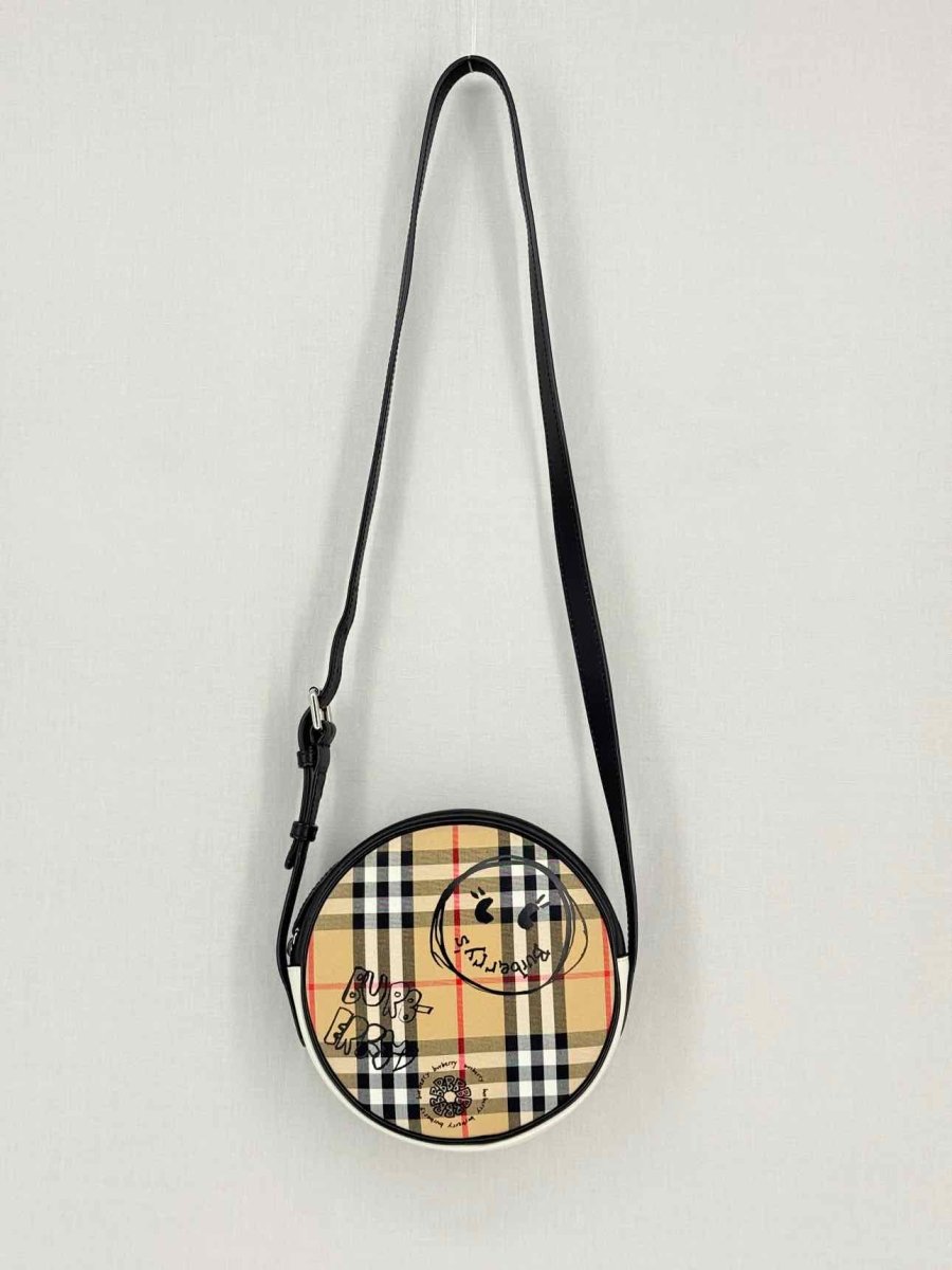 Pre-loved BURBERRY Cartoon House Check Beige Multicolor Crossbody at Reems Closet