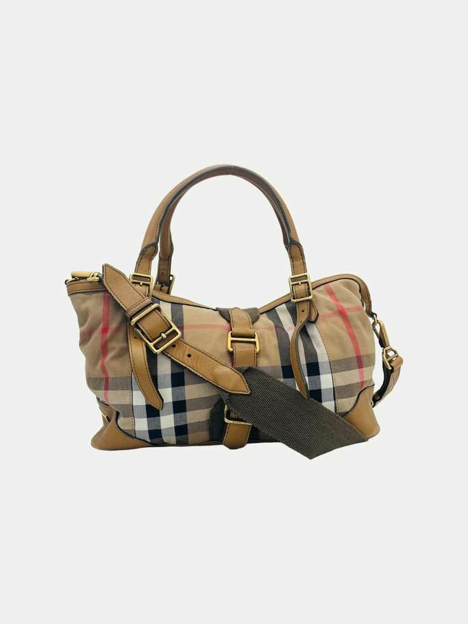 Pre - loved BURBERRY Clementon Beige Multicolor Check Tote Bag at Reems Closet