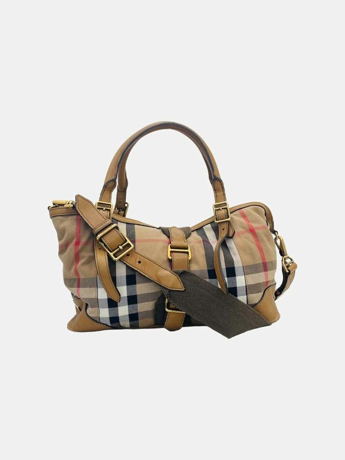 Pre - loved BURBERRY Clementon Black Check Tote Bag at Reems Closet