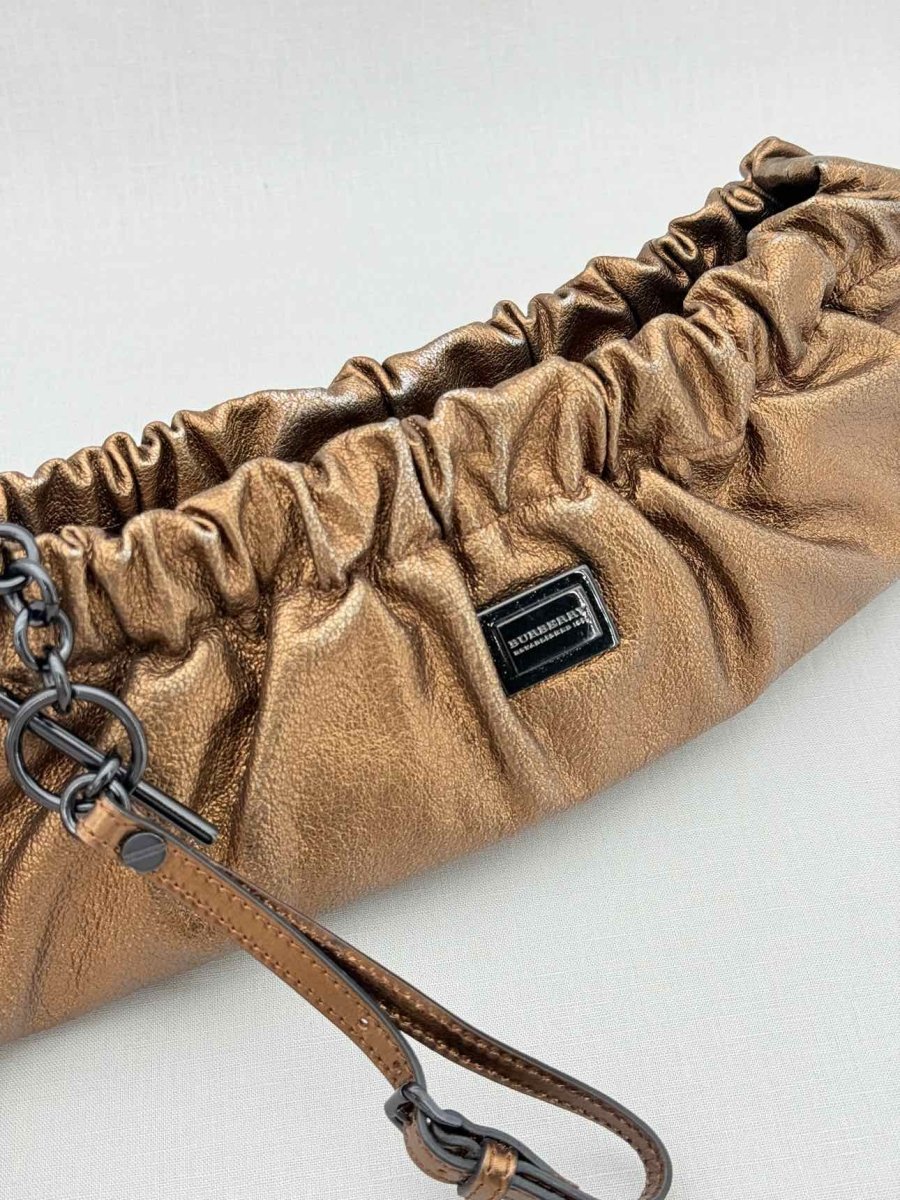 Pre - loved BURBERRY Copper Crinkled Glossed Clutch at Reems Closet