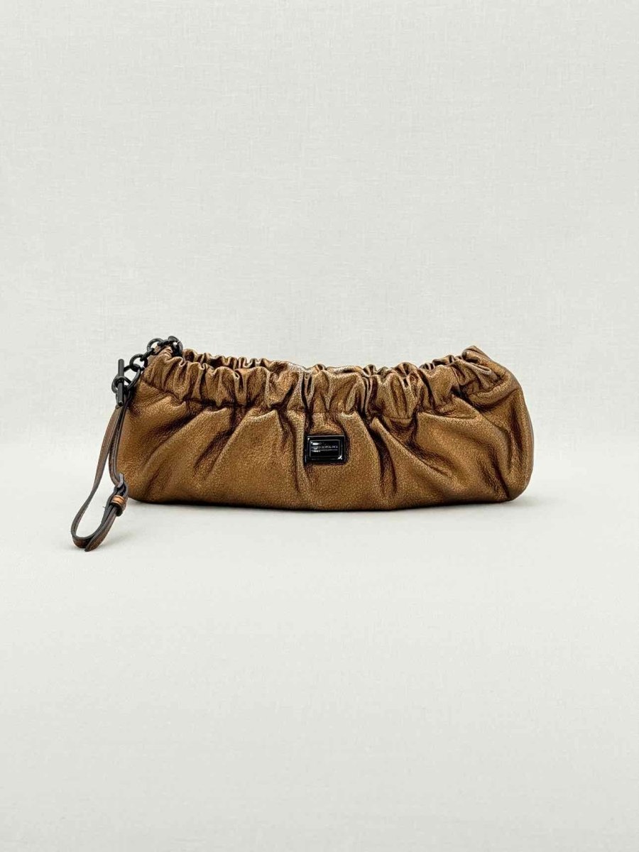 Pre - loved BURBERRY Copper Crinkled Glossed Clutch at Reems Closet