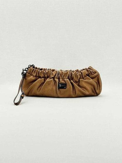 Pre - loved BURBERRY Copper Crinkled Glossed Clutch at Reems Closet