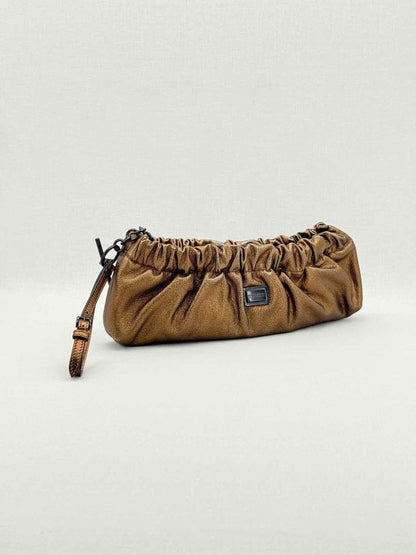 Pre - loved BURBERRY Copper Crinkled Glossed Clutch at Reems Closet