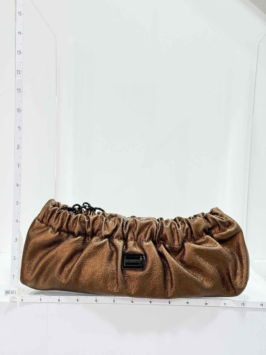Pre - loved BURBERRY Copper Crinkled Glossed Clutch at Reems Closet
