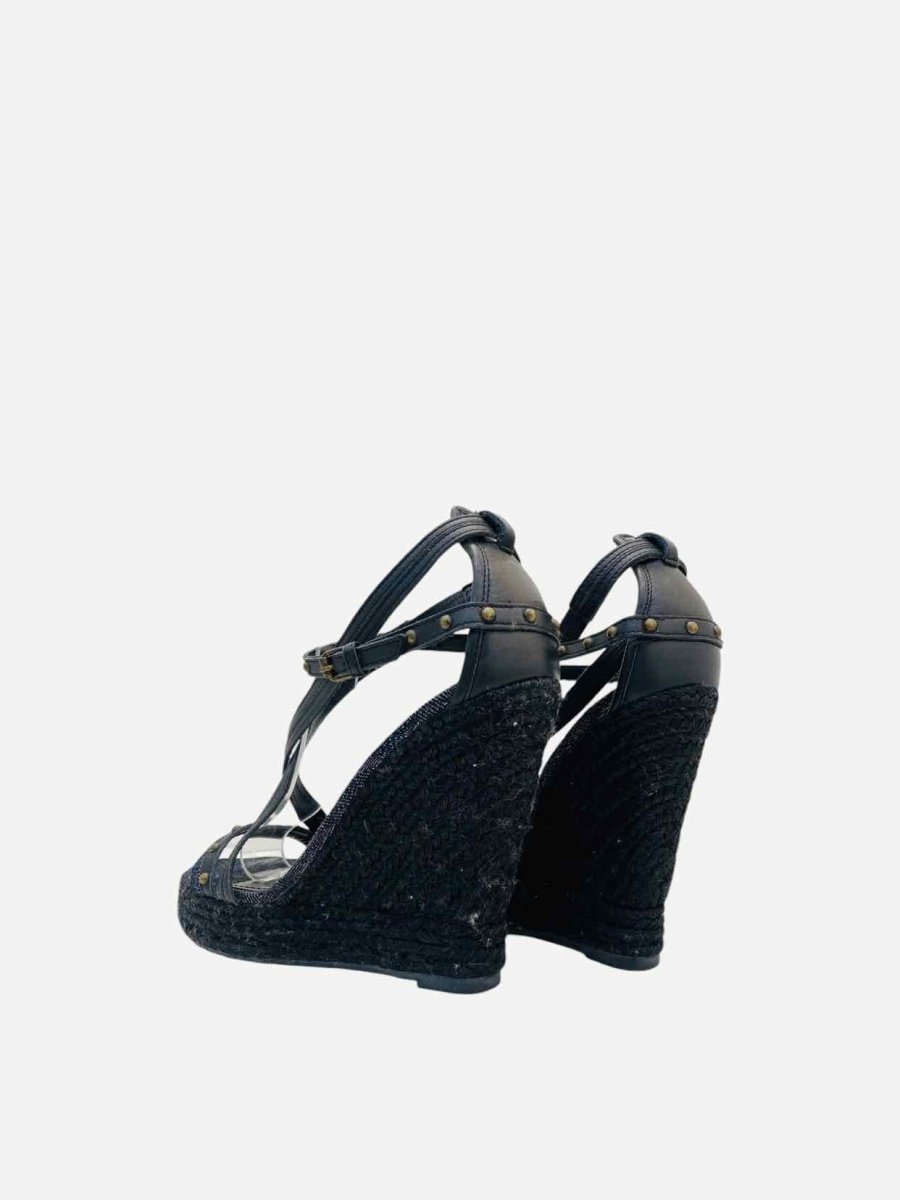 Pre - loved BURBERRY Denim Black Wedges 38 at Reems Closet