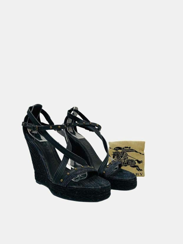 Pre - loved BURBERRY Denim Black Wedges 38 at Reems Closet