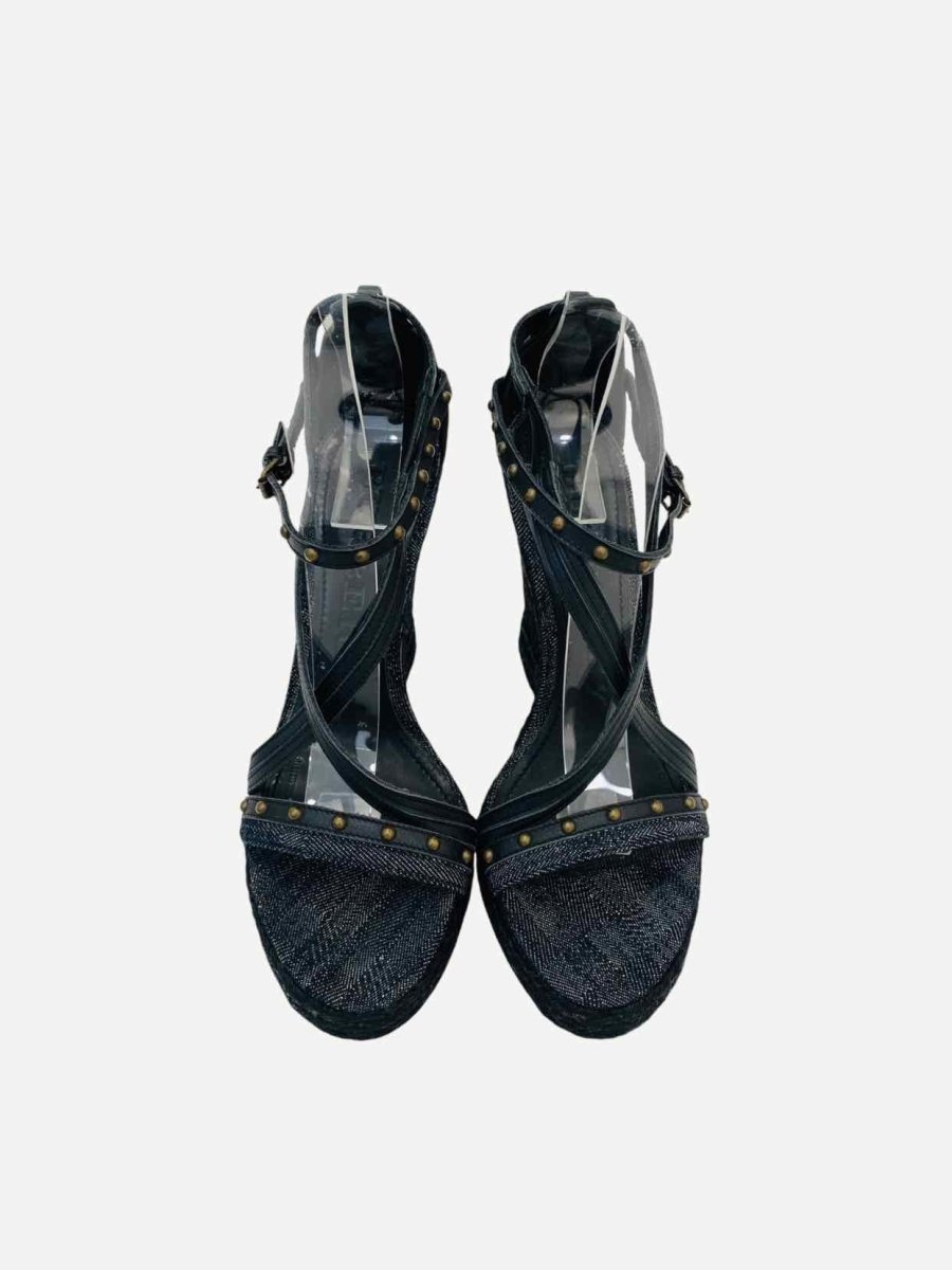 Pre - loved BURBERRY Denim Black Wedges 38 at Reems Closet