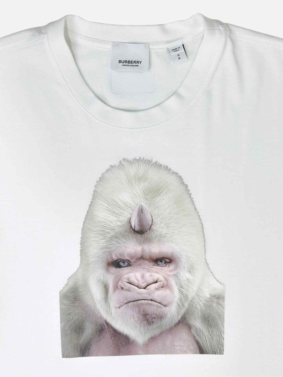 Pre - loved BURBERRY Gorilla Print White T-shirt at Reems Closet